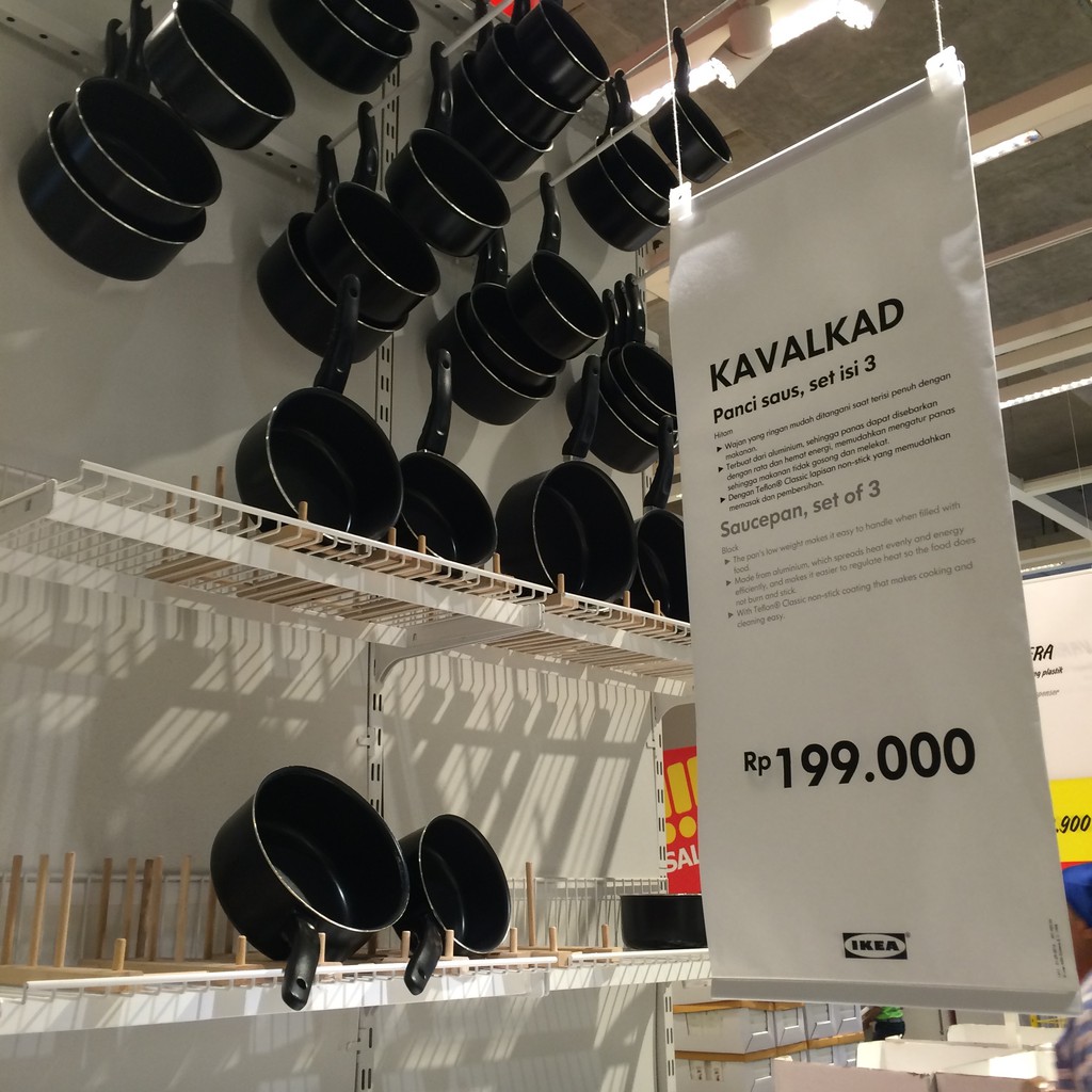 IKEA KAVALKAD Panci saus, set isi 3, hitam