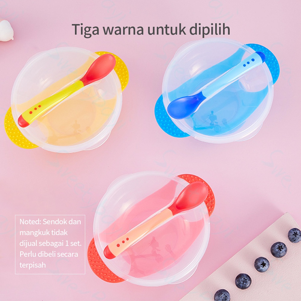 Sweetybayi Mangkok bayi garpu sendok makan bayi dengan sensor panas anti slip mangkuk anak