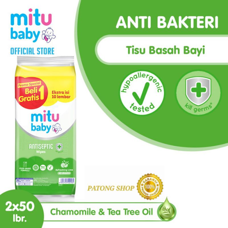 Beli 1 gratis 1 Mitu Baby tisu basah Wipes Antiseptic 50s + 50s