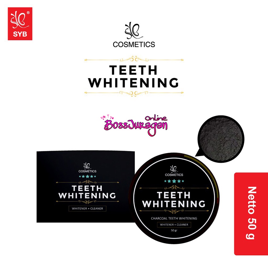 (BOSS) SYB Cosmetics Teeth Whitening 50gr | Pemutih Gigi | Charcoal | Pembersih Gigi | BPOM