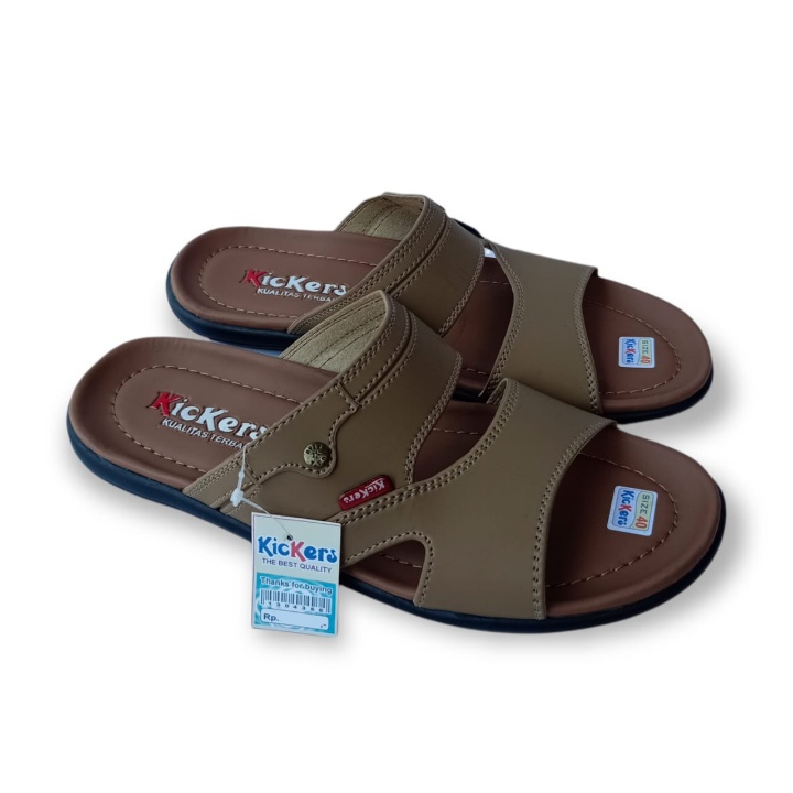 Sandal casaul pria slop slide kulit sintetis