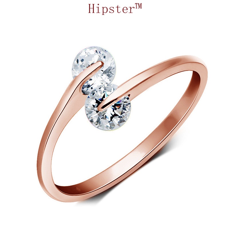 Hot Sale Couple Romantic and Creative Design Double Diamond Interwoven Adjustable Ring