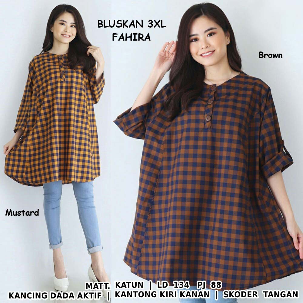 BIGCLO - (COD) LD 130cm Blouse Jumbo BLUSKAN 3XL Baju Atasan Wanita Jumbo Lengan Panjang