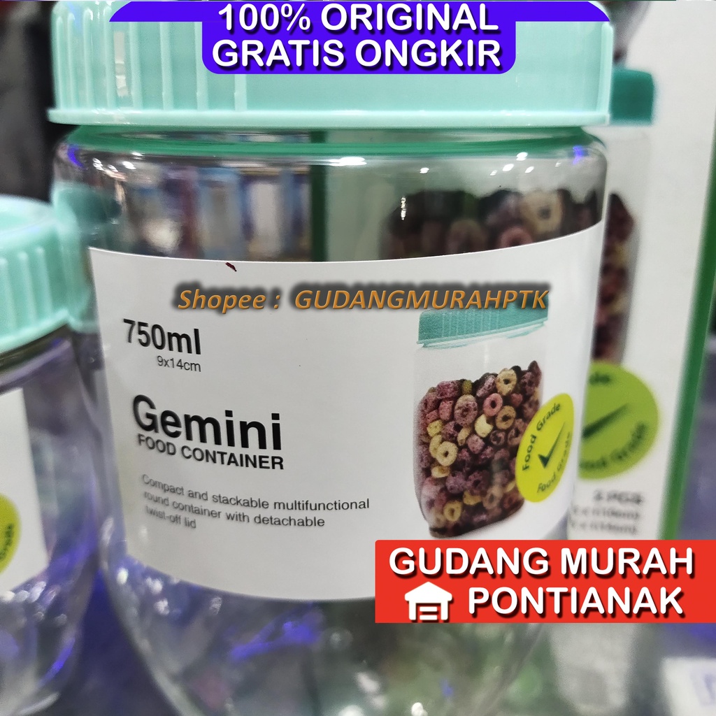 Toples Kue roti serbaguna 2 PCS / 2 Buah GEMINI FOOD CONTAINER satu pasang Tempat Wadah Toples Makanan Food Grade 700ml dan 500ml