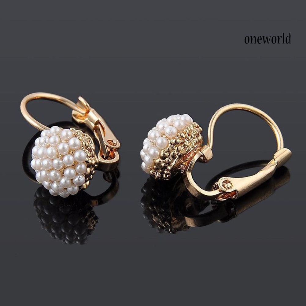 OW@ Fashion Women Round Faux Pearl Charm Leverback Earrings Piercing Jewelry Gift