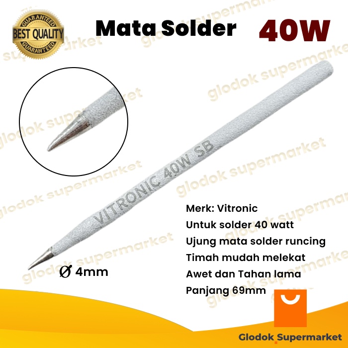 Mata Solder Runcing Vitronic 40 Watt Solder Tip 40w Diameter 4mm Tajam