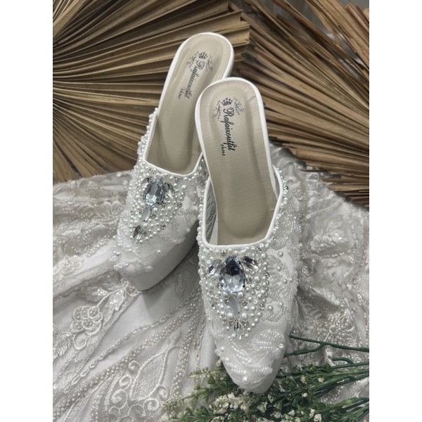 sepatu wanita wedding  syekinah putih 12cm tahu