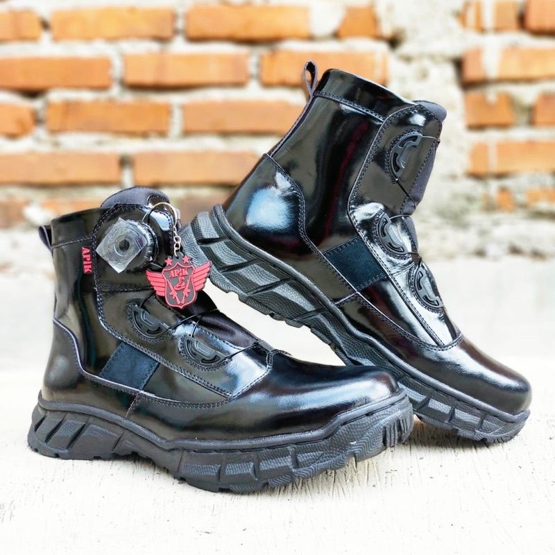 SEPATU PDL TALI PUTAR PENDEK 6&quot; MIDTREX KULIT KILAP MERK APIK SEPATU PDL DINAS LAPANGAN TNI POLRI SECURITY SATPAM SEPATU PDL POLANTAS