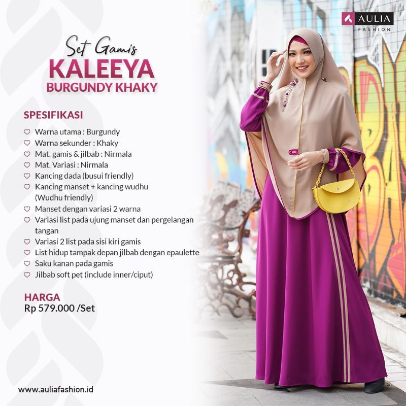 SET GAMIS SYARI KALEEYA BURGUNDY KHAKY BY AULIA FASHION TERBARU 2022