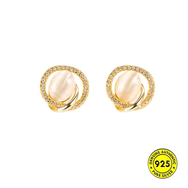 Anting Tusuk Batu Opal Berlian 18K Mewah Ringan Untuk Wanita U942