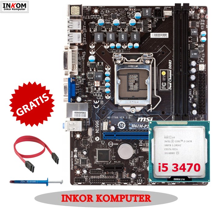 Motherboard Mainboard Mobo H61 LGA 1155 MSI + i5 3470