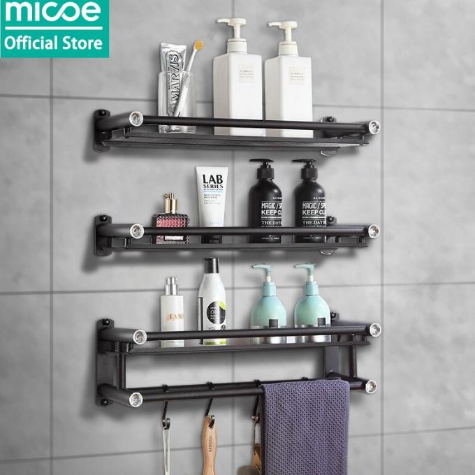 Micoe Rak Kamar Mandi Tempel Stainless Steel Hitam Rak Handuk 3 Tingka Qoristore42