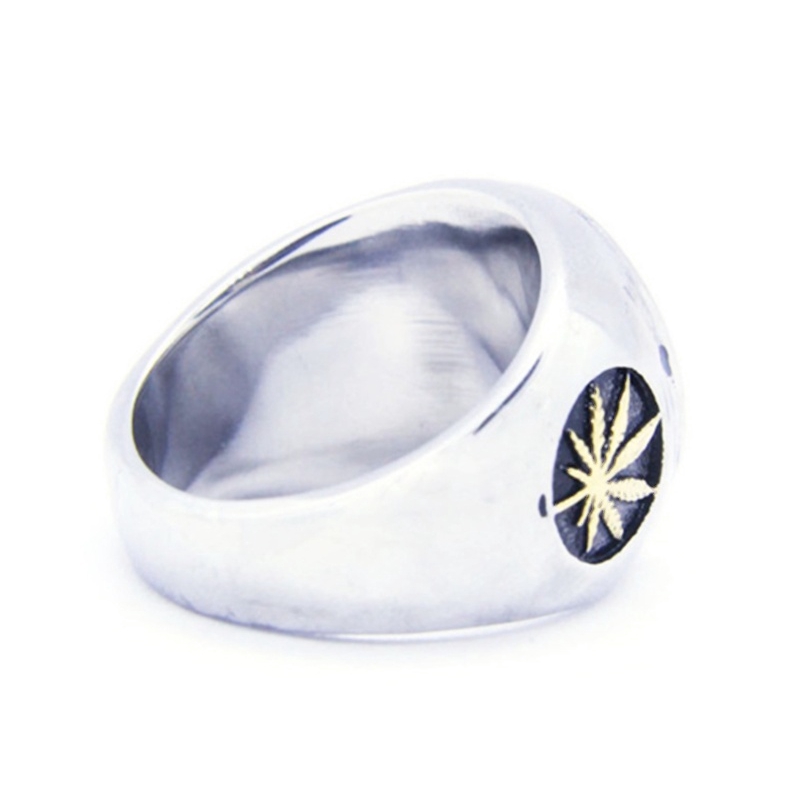 Cincin Desain Daun Maple Canada Bahan Stainless Steel 316l Warna Emas Untuk Pria