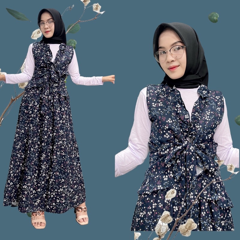 One set vest / setelan vest / fuji set fadlina salsa motif bunga / set rok