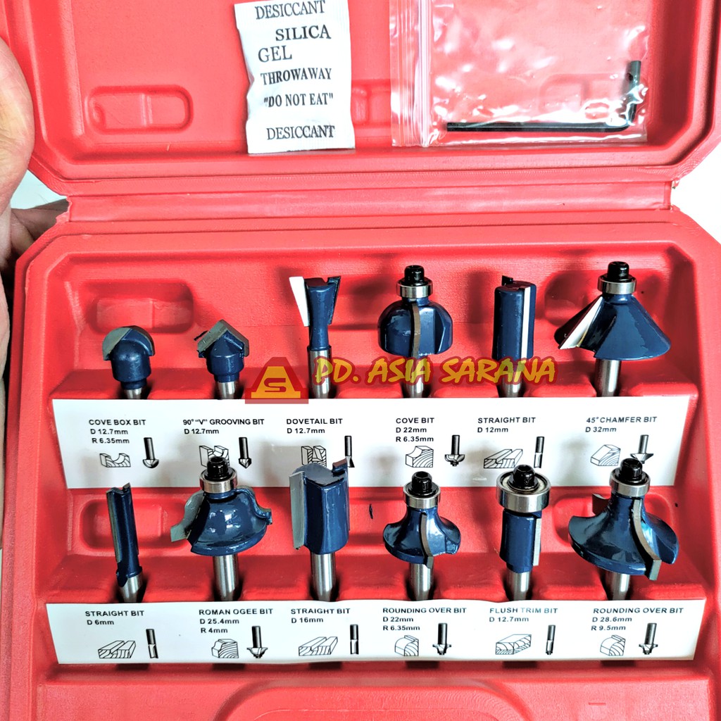 Jual Mata Router Bit Trimmer Kayu Set 12 Pcs JLD / Mata Profil Beading