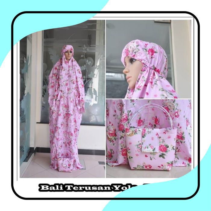 TERLARIS RAMADHAN / MUKENA BALI RAYON DEWASA TERUSAN BUNGA YOLA PINK / Traveling / JUMBO