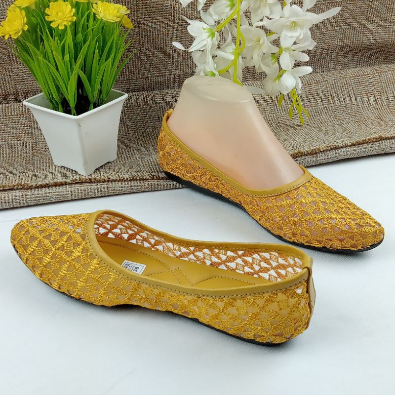 Flat Shoes Wanita Upper Brukat JEA 75, Sepatu Wanita