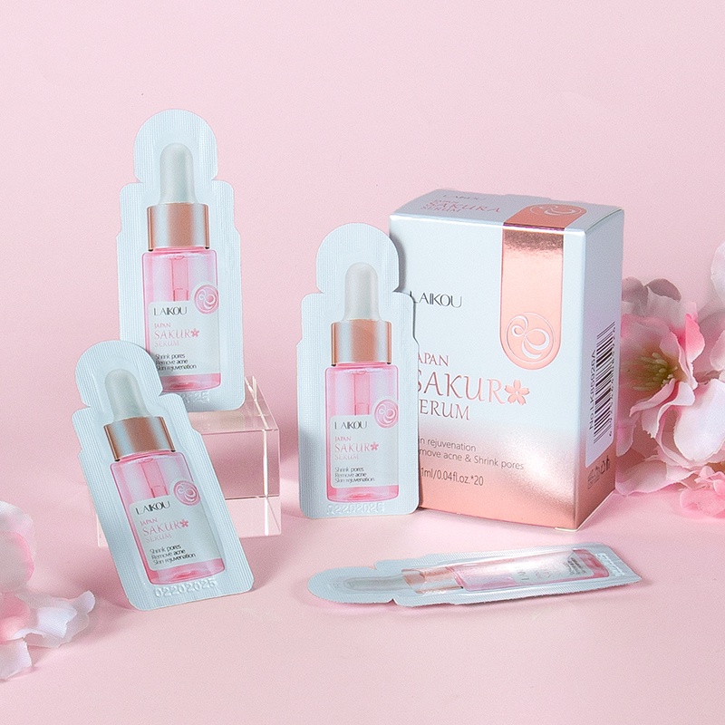 LAIKOU Sakura Glowing Serum Peremajaan Kulit Mengencangkan Pori-pori Essence Memudarkan Kemerahan 20 Pcs