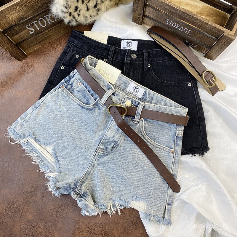 Fashion wanita Celana jeans pendek wanita hotpant jeans sobek ripped short pants korean style jeans high waist jumbo denim cewek kekinian ootd