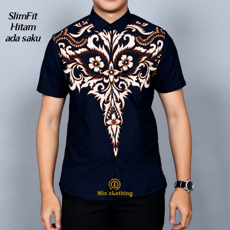 CBS 725 HEM KEMEJA BATIK PRIA SLIM FIT LENGAN PENDEK COLIN DION-LBS1585 Black