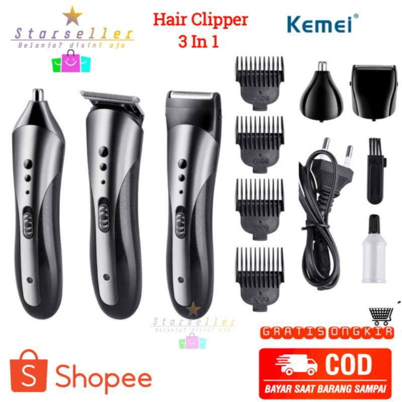 Alat Cukur Rambut Jenggot Bulu Hidung Shaver 3 IN 1 KEMEI KM-1407 Dewasa Dan Bayi