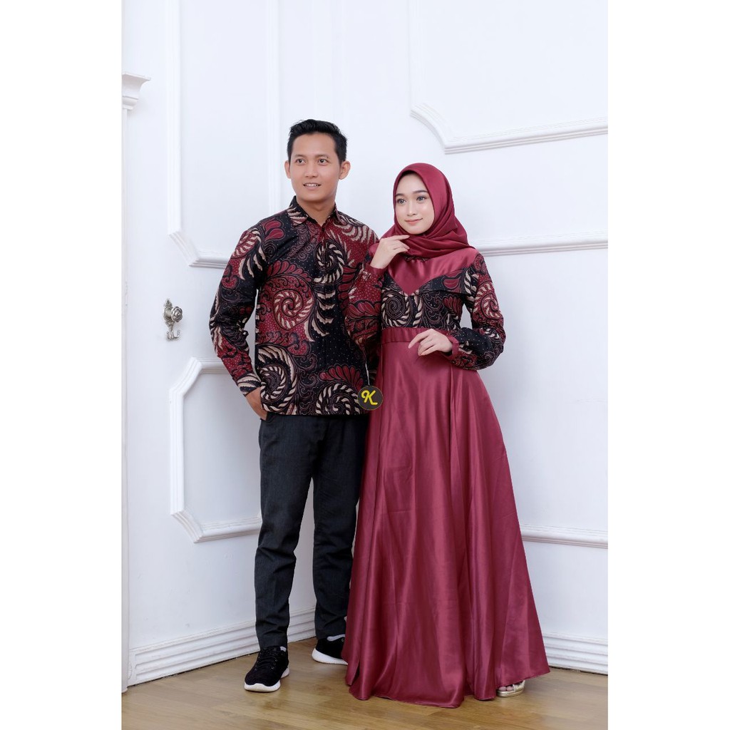 TERMURAH!! COUPLE KONDANGAN GAMIS SYARI BATIK KOMBINASI VELVET KEMEJA LENGAN PANJANG MODERN TERBARU