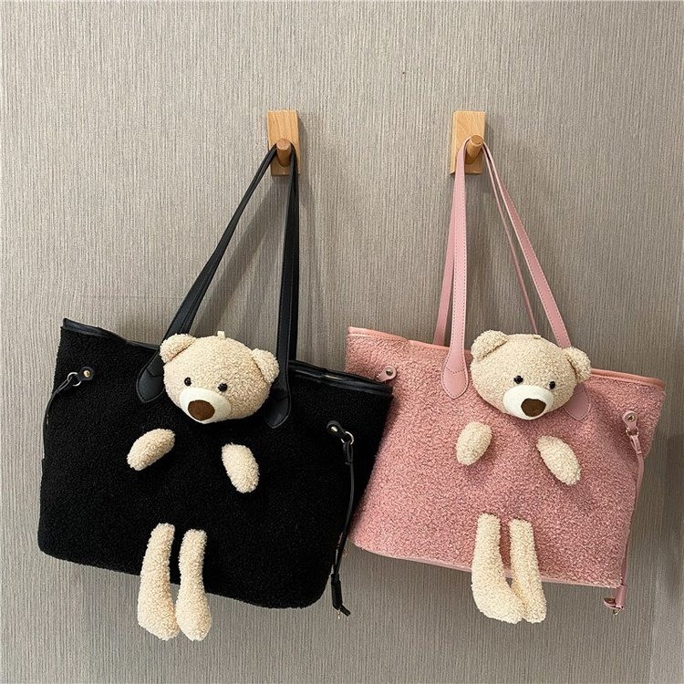 [COD] LB - Tote bag import unik bahan woll hiasan boneka lucu ukuran 41x16x28.5 / Tas unik 403