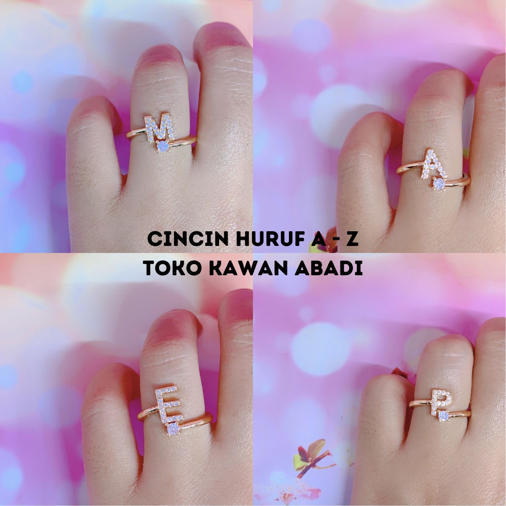 Cincin Huruf Flexible Terbaru A - Z Xuping Gold Fashion Wanita Motif Permata Huruf Perhiasan Wanita