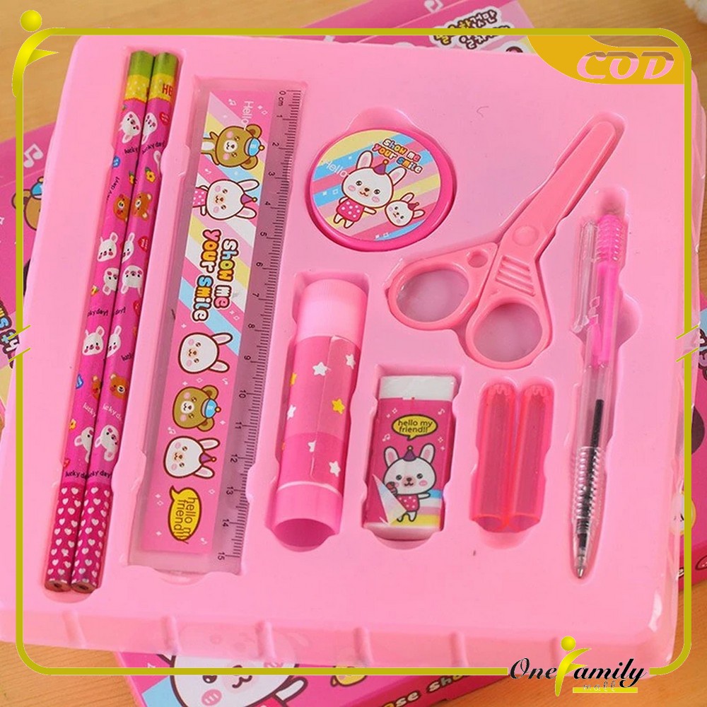 ONE-A26 Alat Tulis Set 8in1 Karakter Stationery Kids / Paket Alat Tulis Anak TK / Set School Supplies for Child Writing Gift Eraser Ruler