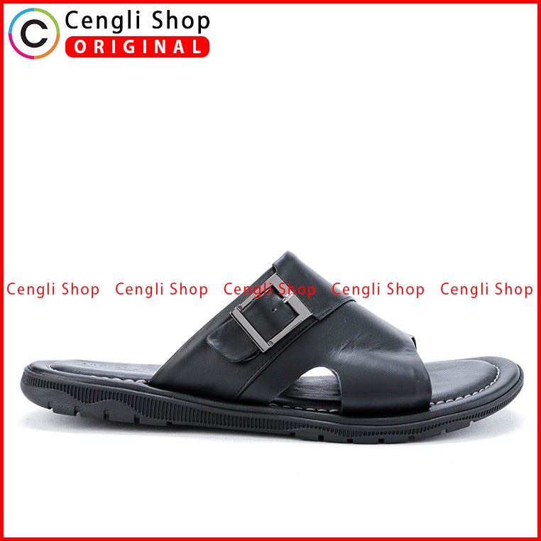 SANDAL SLIDE KULIT ANDRE VALENTINO PRIA ORIGINAL CASUAL HITAM AVM14