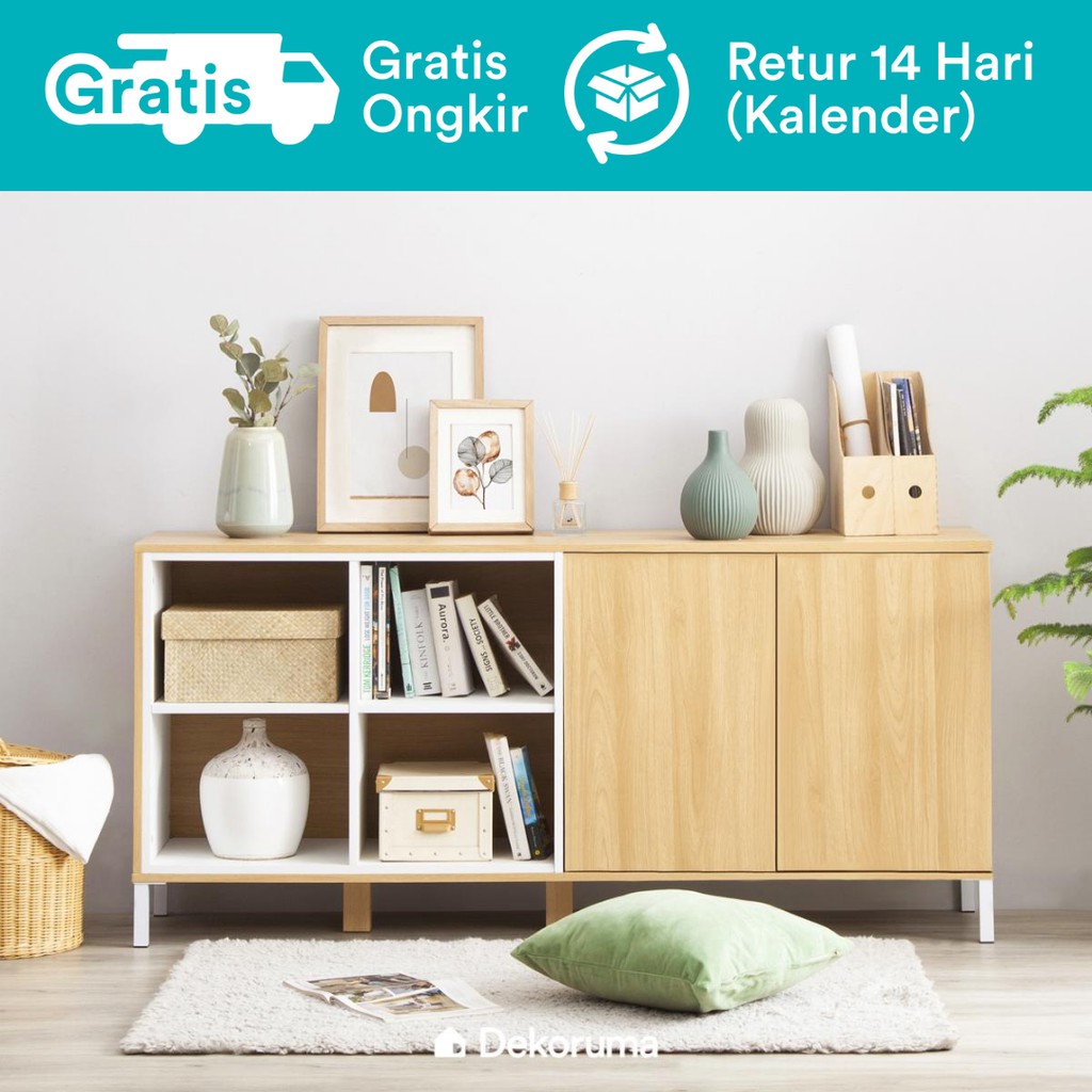 Dekoruma Seno Lemari Kabinet dengan Rak Buku 2 Susun Kayu Olahan (Credenza Buffet Table Cabinet)