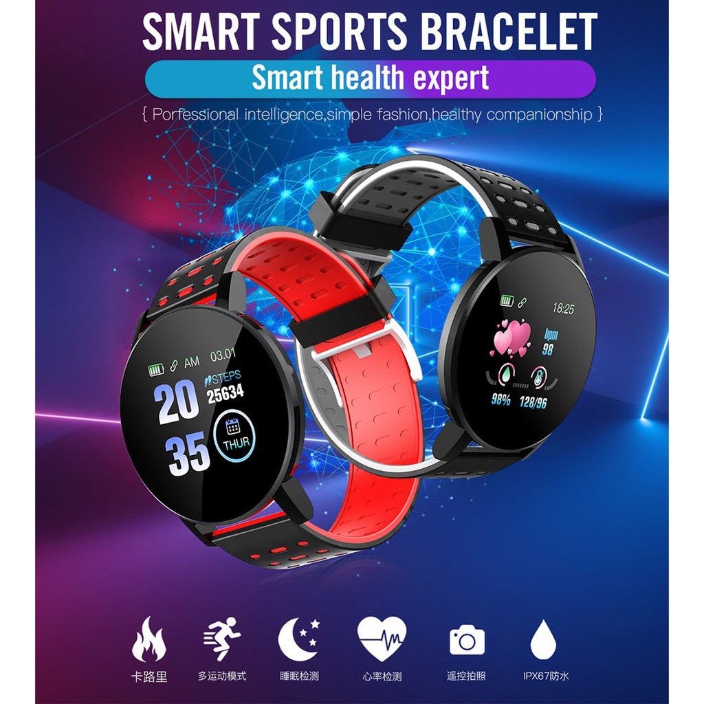 New DENNOS 119 Plus Smartwatch Jam Tangan pintar smart watch Pria Wanita Digital Tali Silicone Sport