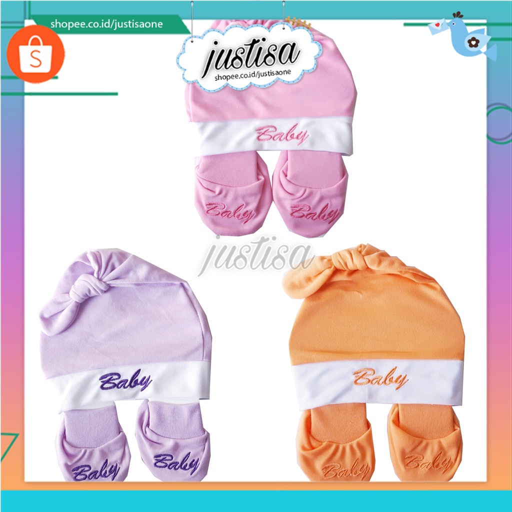 Promo !! Topi Bayi Set Merk Lista Baby - topi bayi plus sepatu bayii merek lista - topi set bayi lista