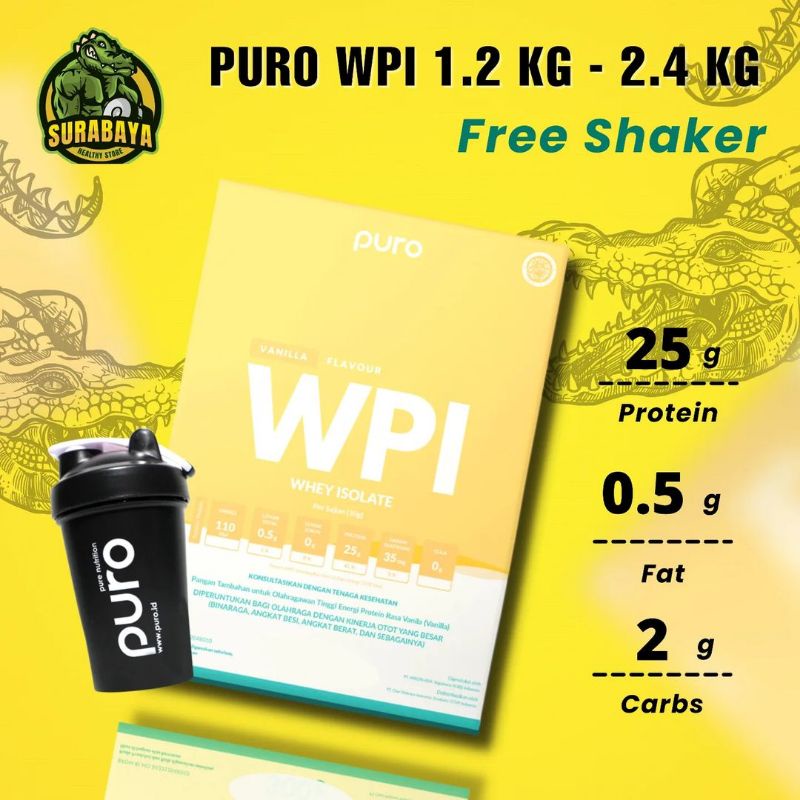 Puro WPI Whey Protein Isolate Grass Fed Labdoor Susu Diet Fitness Gym Suplemen Fitnes Cutting Penurun Berat Badan Pelangsing Nutrisi Otot W pro Wpro Iso Non M1 Muscle First Evolene Isolene Evo