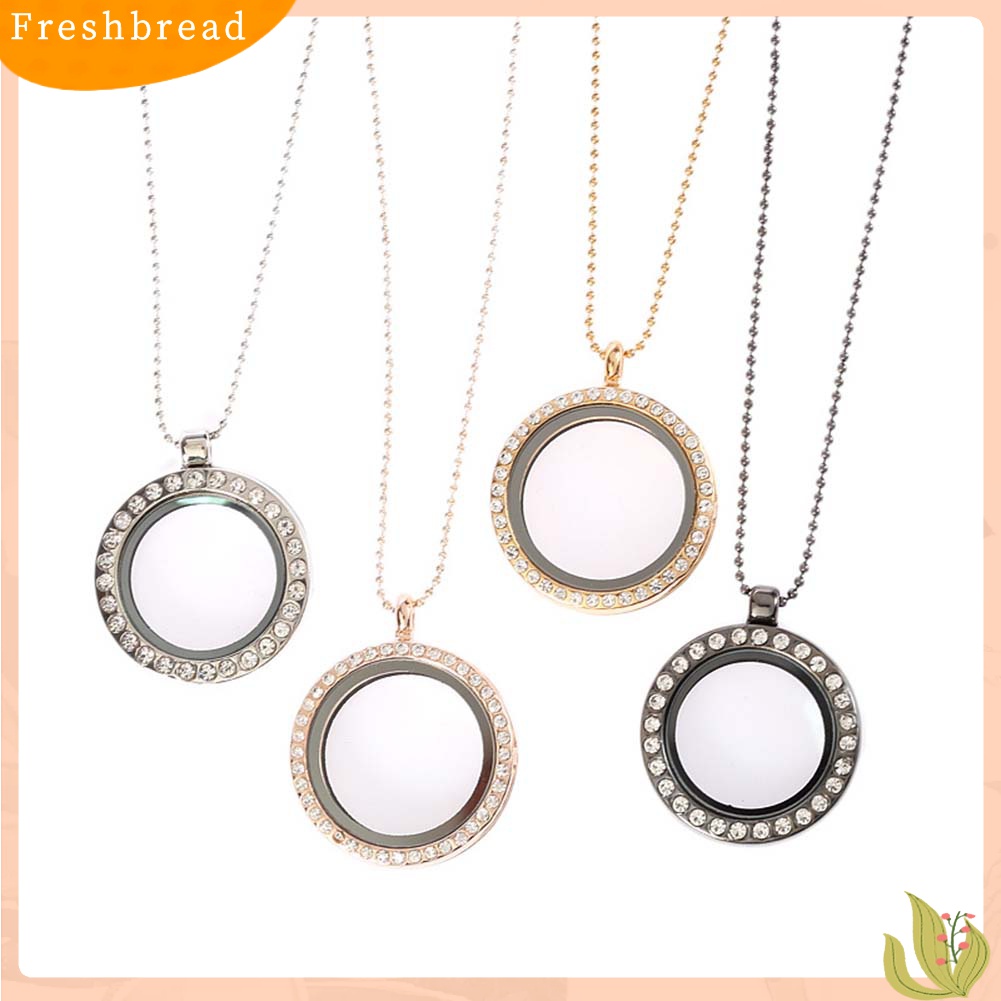 [TERLARIS]Women Rhinestone Inlaid Living Memory Floating Charm Round Glass Locket Necklace