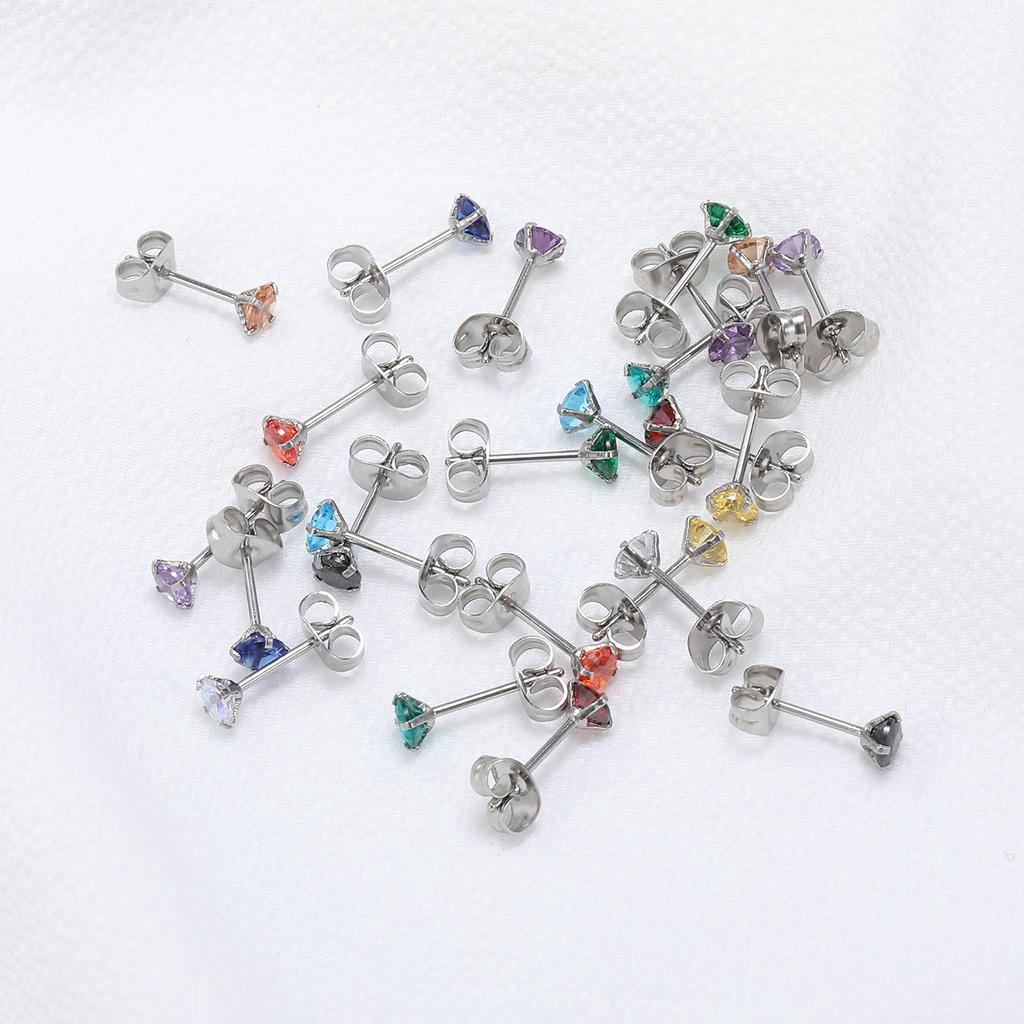 12 Pasang Anting Stud Kristal Warna-Warni Bahan Stainless Steel Untuk Tulang Rawan