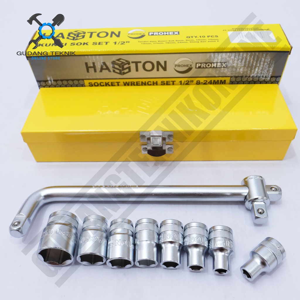 Kunci Shock Set 10pcs HASSTON PROHEX 6PT 12PT / Kunci Sok Set Hasston Prohex Chrome 10pcs Segi 6 12