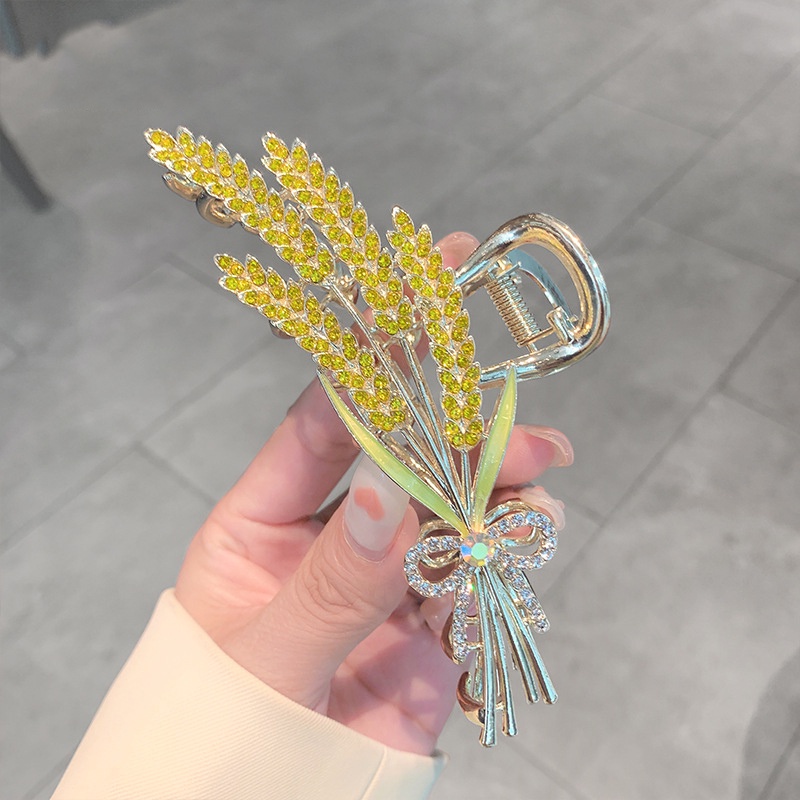 Jepit Rambut Bentuk Gandum Bahan Alloy Aksen Berlian Imitasi Untuk Wanita