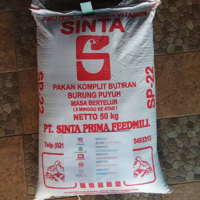 Pur puyuh petelur merk sinta sp22 makanan pakan burung puyuh merek sinta sp 22 50kg