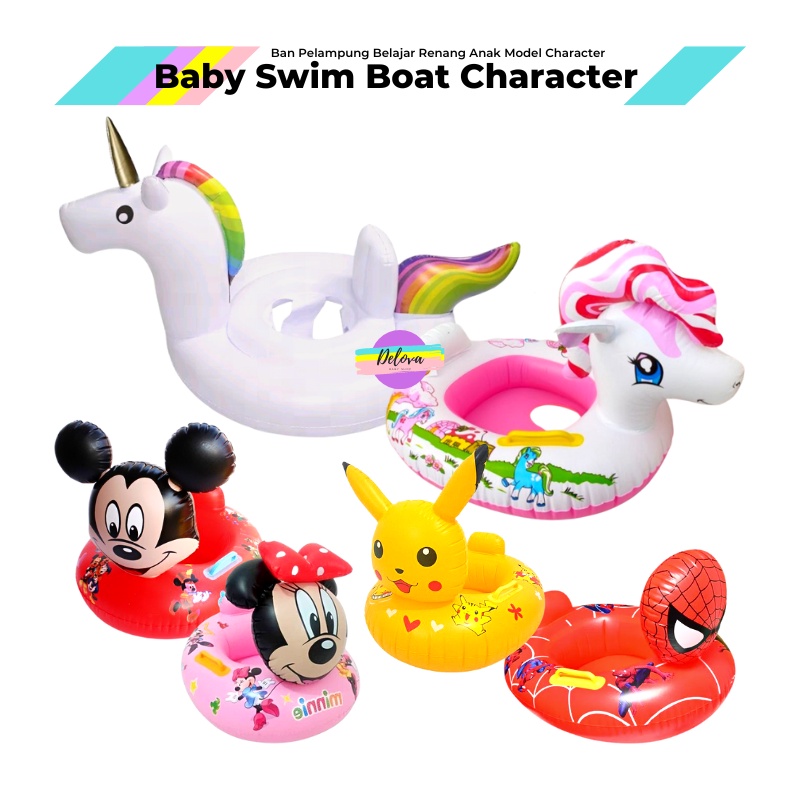 Baby Boat Character Ban Pelampung Duduk Anak Bayi Balita Belajar Renang Doraemon Hello Kitty Pikachu