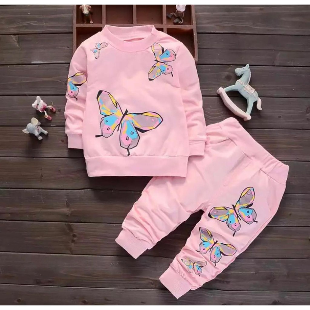 SETELAN SWEATER JOGGER ANAK PEREMPUAN MOTIF BUTTERFLY 1-5 TAHUN SWEATER ANAK PEREMPUAN TERBARU