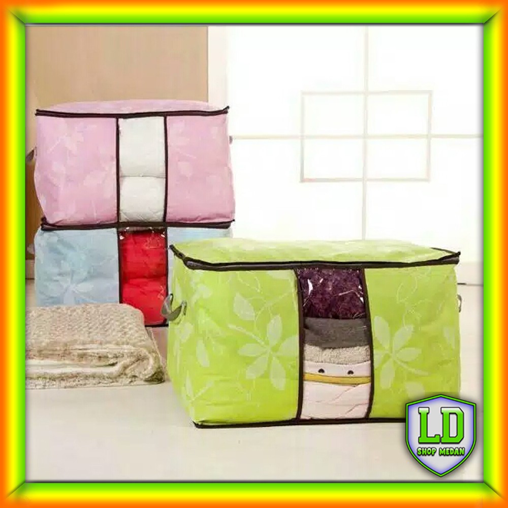 Bamboo Storage Box Bag MOTIF Organizer Lemari Plastik Rak 