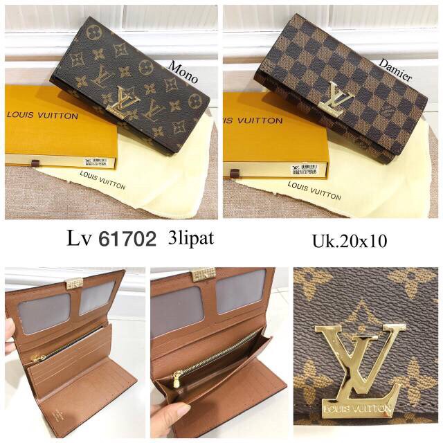 Dompet wanita branded/ Dompet lipat lv plat logo free box Semipremium