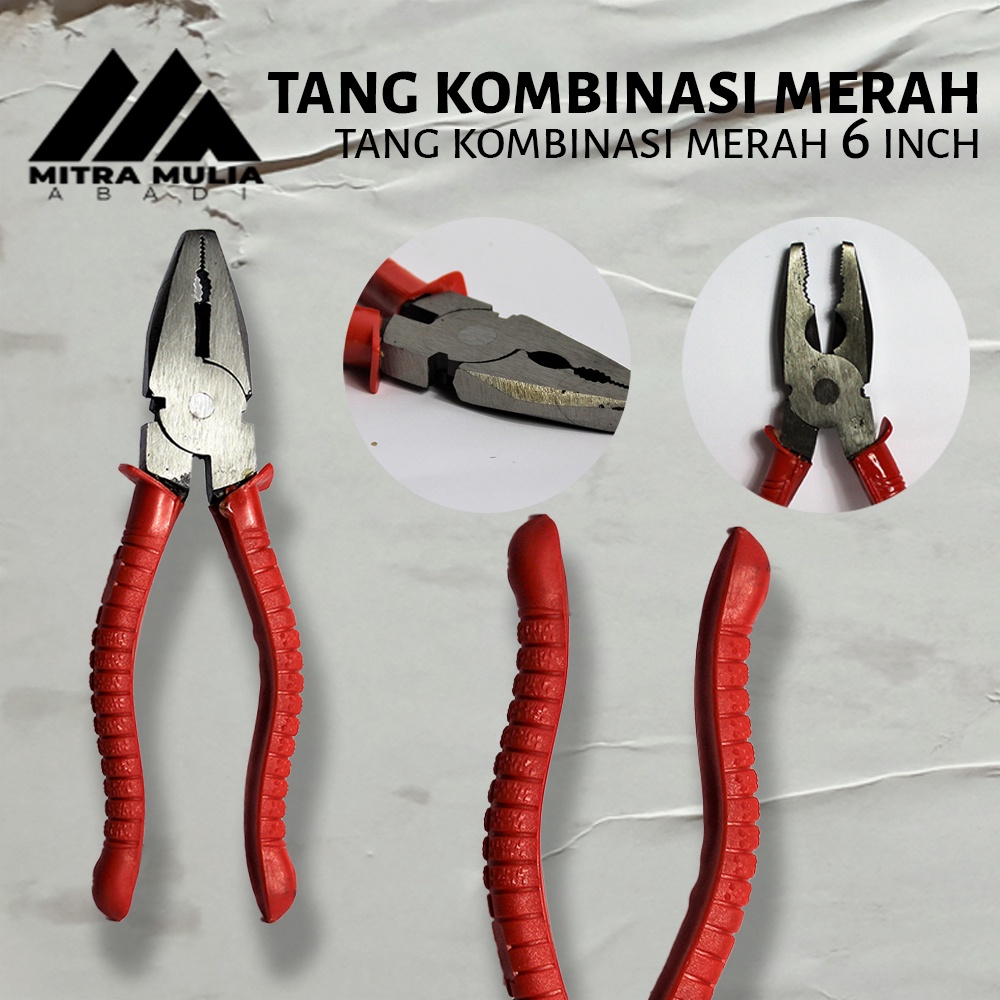 Tang Kombinasi 6 Inci Merah Murah l Tang Karet l Linesman Combination