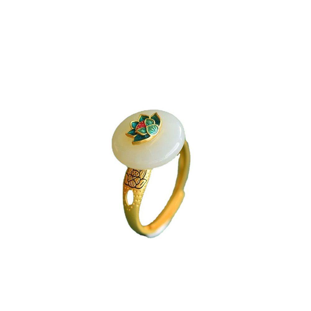 Mxbeauty Cincin Gaya Cina retro Temperamen Trendi Perhiasan Pesta Elegan Adjustable Lotus