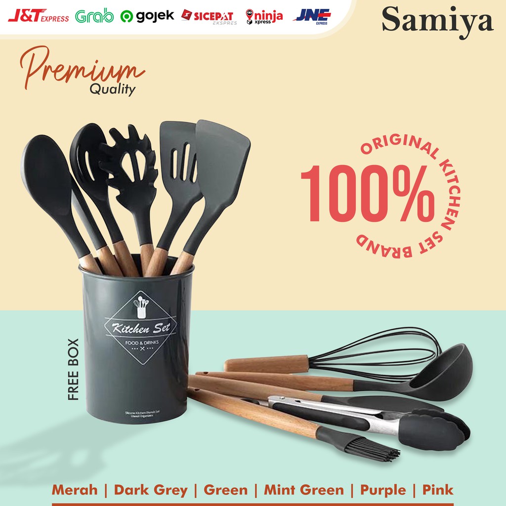 spatula silicone set / silicone kitchen utensils set with box / alat masak set lengkap silikon