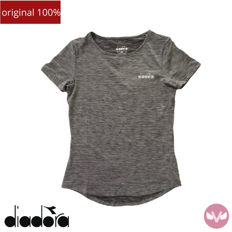 Diadora sport baju Olahraga Wanita Black stripe Baju Diadora Wanita Baju Diadora Original Baju Kaos 