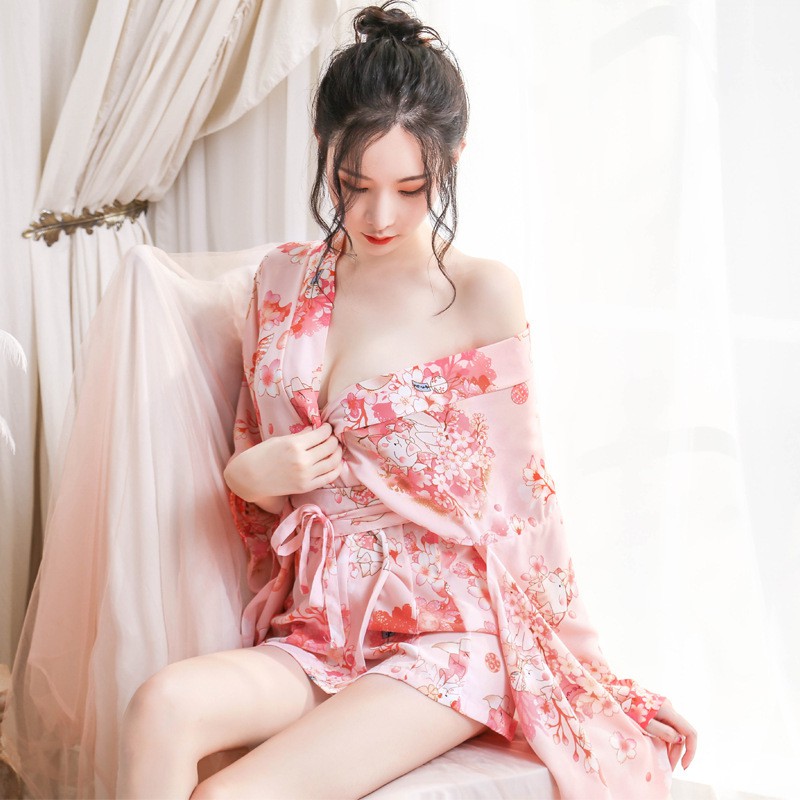 Lingerie Cosplay Kostum Gaya Jepang Kimono Sexy Baju Tidur Wanita Motif Kucing SV-35