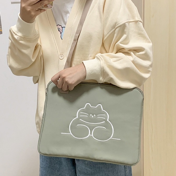 Sleeve Pouch Sarung Tas Bag Case Ipad Tab Tablet Macbook Air Pro Laptop Asus Acer Lenovo HP Huawei 11 12 13 14 15 inch Motif Gambar Rabbit Kelinci Kucing Anjing Poodle Warna Putih Beige Hijau Khaki Biru Lucu Cute Murah Korean Model Tali Selempang Jinjing