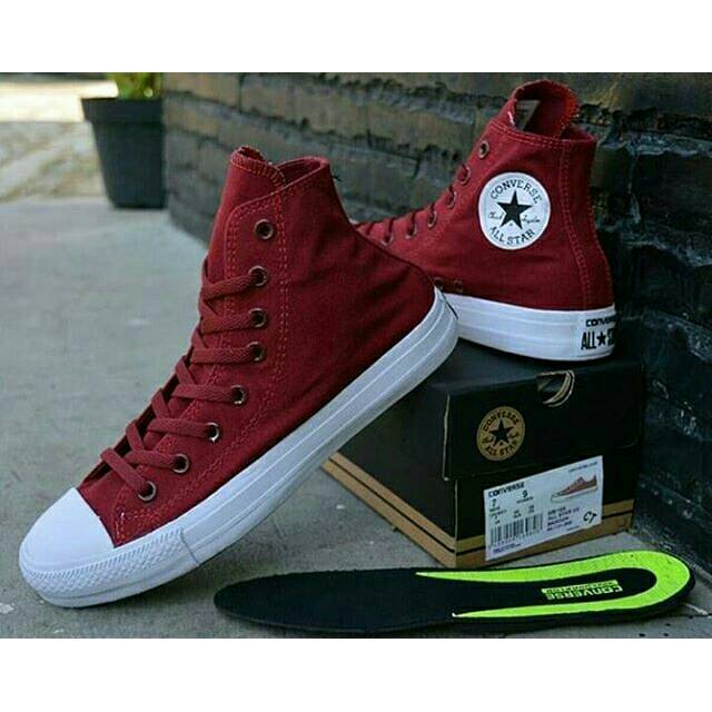 Sepatu Converse CT High Red Merah Maron Sneakers Pria Wanita Kado Hadiah Ultah Murah Cewek Cowok